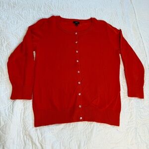 Talbots Burnt Orange Pearl Style Full Button Up Cardigan Rib Trim WM's Small EUC